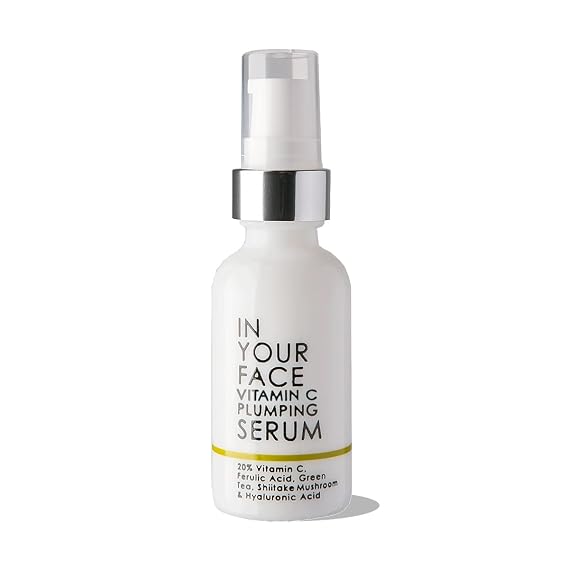 In Your Face Vitamin C Serum Hydrating & Brightening Vitamin C Face Serum with Hyaluronic Acid, Shiitake Mushroom, Jojoba Oil & MSM Anti Aging Skin Care for Dark Spots, Wrinkles & Fine Lines 1oz