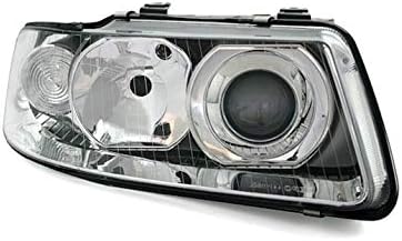 Right Headlight compatible with Audi A3 8L 2000 2001 2002 2003 VP668P Front Car Light Lamp Headlamp Passenger Side Headlights Assembly Projector Chrome Black LHD