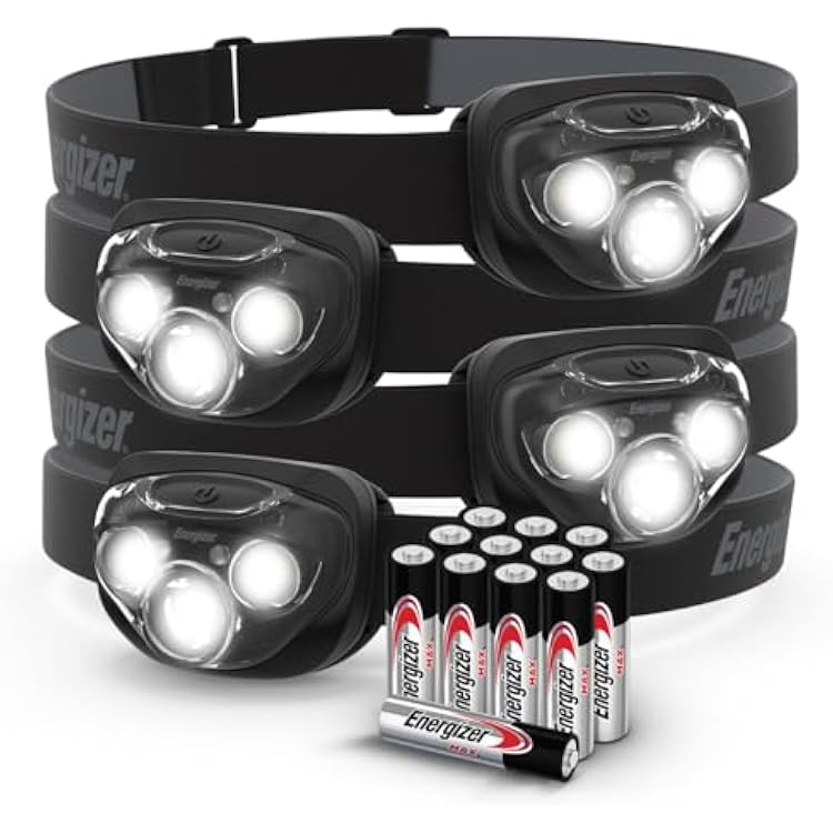 Energizer PRO-260 LED Headlamp 4-Pack, IPX4 Water Resistant Headlamps, High-Performance Head Light for Outdoors, Camping, Running, Storm, Survival LED Light for Emergencies Batteries Included