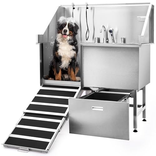 CO-Z Perfessional Dog Bath, 50 Washing Station, Stainless Steel Dog Bathing Station with Ramp