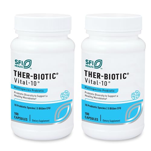 Klaire Labs SFI Health Vital-10 Probiotic - Immune & Digestive Support Supplement 5 Billion CFU 10 Species with Lactobacillus, Bifidobacterium & Streptococcus, Dairy-Free 100 Capsules, 2 Pack