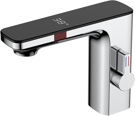 Smart Sensor Basin Faucet, Bathroom Sink Sensor Taps Digital Display Screen Hot Cold Water Mixer Tap, Touchless Automatic Faucet 1/2''(Chrome)
