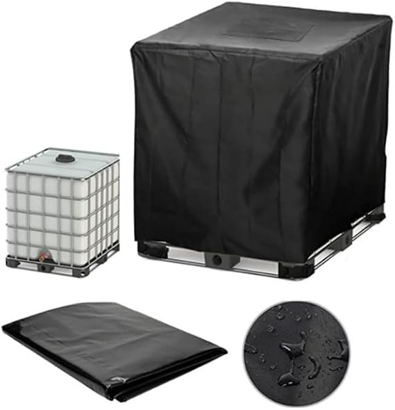IBC Tote Cover with Zipper, 275 Gallon Water Tank Protection Cover,Outdoor Garden Water Tank Cover ,Material 1000L Heavy Duty Waterproof Sunscreen (Black)