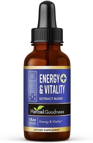 Herbal Goodness Energy & Vitality Liquid 1fl .oz, Organic Moringa | Matcha & Ashwagandha | Natural Energy Boost, Focus, Stamina & Productivity Support | Herbal Energy Supplement