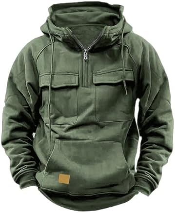 Tactical Hoodies for Men Military Quarter Zip Cargo Pullover Sweatshirts Fleece Outdoor Workout Fashion Hoodie Jacket