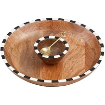Mud Pie Checkered 12" 2" x 4" Dia | Spoon 5" Wood Chip Dip