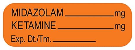 UAL Anesthesia Label, Midazolam/Ketamine mg, 1.5" W x 0.5" H, 610 Labels