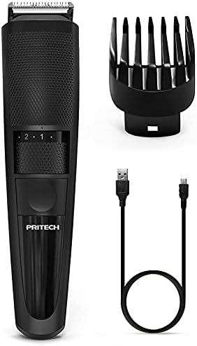 PRITECH Electric Hair Clipper Cordless Beard Trimmer for Men Professional Barber Clippers, Hair Clipper with Comb Attachment and 20 Adjustable Settings, Washable Black