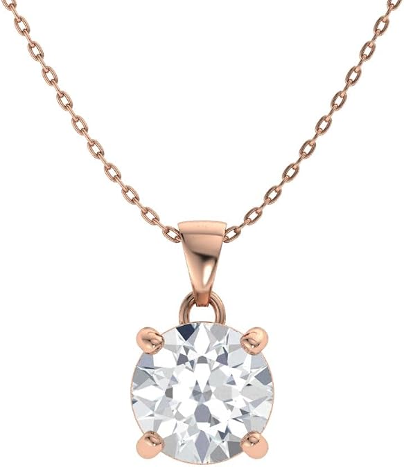 Diamondere Natural and Certified White Topaz Solitaire Petite Necklace in Rose Gold Plated | 0.42 Carat Pendant with Chain