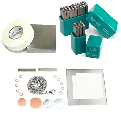 Beaducation Stamping on Metal Starter Kit, Beginner Stamping Kit for Hand Stamped DIY Jewelry Making Crafts
