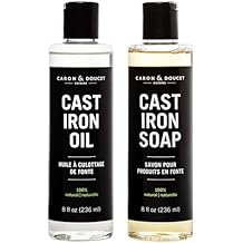 CARON & DOUCET - Cast Iron Cleaning & Conditioning Set: Seasoning Oil & Cleaning Soap | 100% Plant-Based | Best for Washing, Restoring & Seasoning Cast Iron Skillets, Pans & Grills! 8oz Each