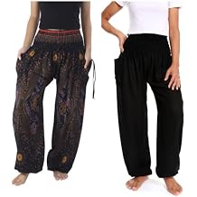 Lannaclothesdesign Black Flower Eye and Plain Black Boho Pants Bundle M-Size.
