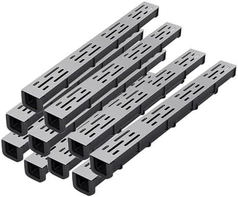 Concrete U-Shape Linear Drain,Outdoor Trench Drainage System with Grates,Modern Floor Trough Guttering for Patio and Yard