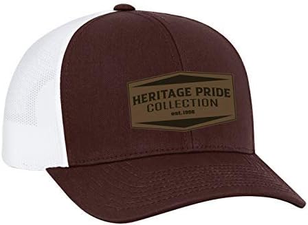 Heritage Pride EST. 1998 Leather Patch Trucker Snapback Hat-Maroon-White Mesh