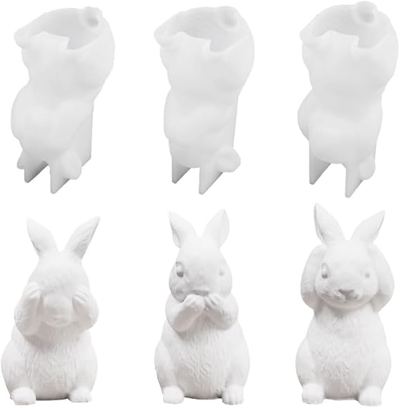 Rabbit Resin Molds,3 PCS Hear See Speak No Silicone 3D Bunny Moulds for Epoxy Resin Crafts Soap Clay Candle Making