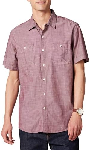 Amazon Essentials Mens Regular-Fit Short-Sleeve Button-Down Chambray Shirt