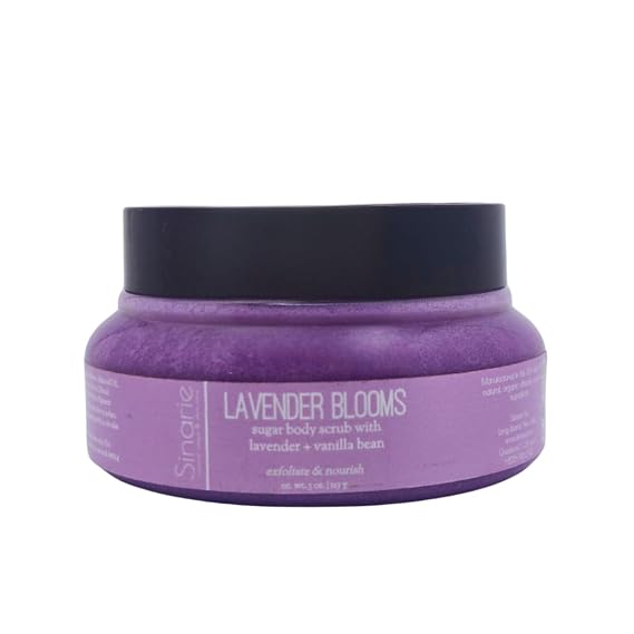 Exfoliating Sugar Scrub for Body Hydrating Moisturizing Body Polish with Natural Oils Gentle Spa Skincare for Smooth, Glowing Skin (5 oz., Lavender Blooms (Lavender & Vanilla))