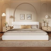 Christopher Knight Home Bettine King Size Bed Frame, Upholstered King Size Headborad and Bed, Rectangular Velvet Headboard, Solid Wood Frame, Slats Panel Platform, No Box Spring Needed, 800lbs White