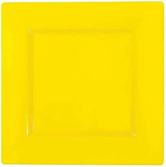 Square Yellow Plastic Dinner Plates (9.5") - Pack of 10 - Elegant & Sturdy Dinnerware for Weddings, Birthdays & Home Use