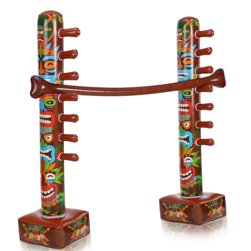 Jenaai Inflatable Tiki Limbo Game Luau Hawaiian Tropical Theme Fun Limbo Stick for Tiki Party Decors Summer Travel Pool Beach Aloha Party Supplies Indoor Outdoor Vacation Party Games