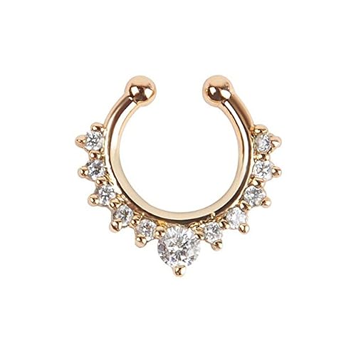 Oasis Plus White Crystal Gold Clip on Septum Fake Nose Ring Hoop Non Piercing Hanger Nose Rings Stud Body Jewelry
