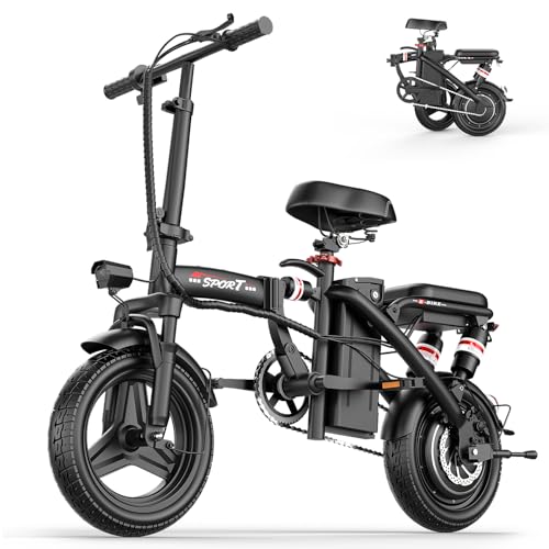 Electric Bike for Adults, 14 Folding Electric Bike, Peak 1200W Motor, Up to 25 MPH 45 Miles, 48V Removable Battery, Multiple Suspension, Bright Lights, E bike for Commuting, Daily Riding, UL 2849
