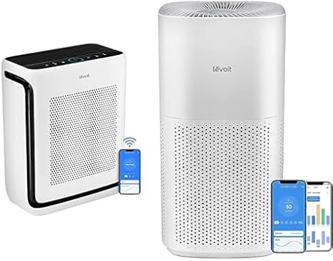 LEVOIT Air Purifiers With Air Quality Monitor for Home Large Room, Vital 200S & Core 600S White