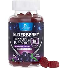 Elderberry Immune Support Gummies - 3X Strength Black Elderberry Gummy with Vitamin C, D3 and Zinc for Kids & Adults - Immune Health Support Supplement Gummy, Black Elder Berry Vitamins - 60 Gummies