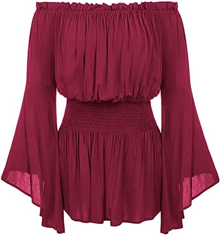 Hanna Nikole Womens Plus Size Renaissance Blouse Off Shoulder Trumpet Sleeve Peasant Tops