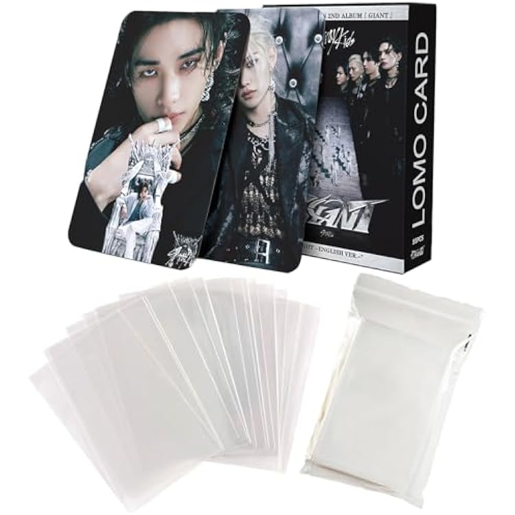 KPOPBP Stray Kids Giant Album Photocards 55 PCS Lomo Card Set Bundle with 50 PCS Photocard Sleeves Gift for SKZ Boys and Girls
