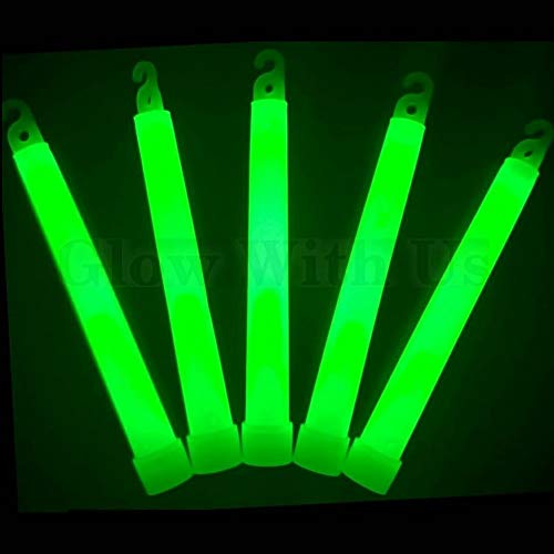 Glow Sticks Bulk Wholesale, 100 6 Industrial Grade Green Light Sticks. Bright Color, Glow 12-14 Hrs, Safety Glow Stick with 3-Year Shelf Life, GlowWithUs Brand