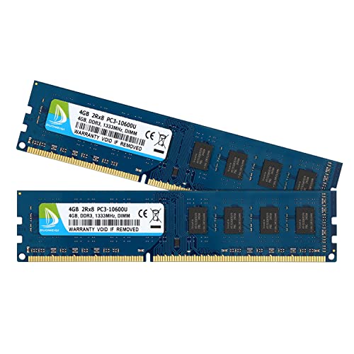 DUOMEIQI PC3 10600 DDR3 1333MHz Ram 8GB2 X 4GB PC3-10600U DIMM Memory DDR3-1333 Ram 8GB 1333mhz UDIMM 2RX8 CL9 1.5V 240 Pin Non-ECC Unbuffered for Desktop Computer Memory Module Upgrades