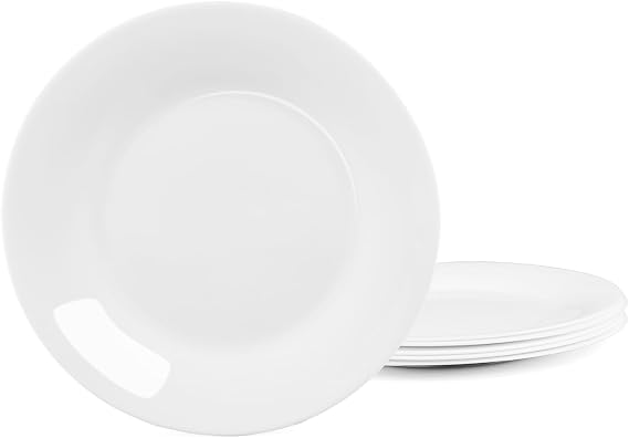 LaGlint 11 inch Dinner Plate Set of 6, Lightweight Round Opal Glass White Dinnerware Plates, Dishwasher and Microwave Safe