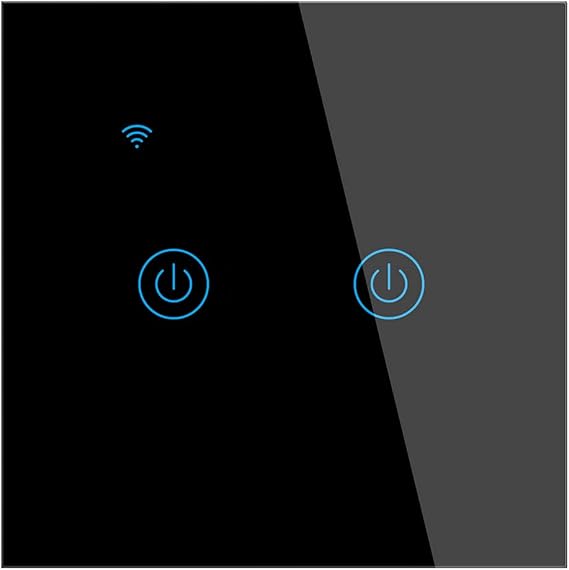 Touch Wall Switch with Blue LED Indicator Wireless Smart Switch Remote Control Voice Control Support Family Sharing Timer Function Neutral Wire Required (Black, 2 Gang)