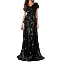 Women's Sequin V-Neck Short Sleeve A-Line Evening Dress Elegant Evening Dresses Party Gowns