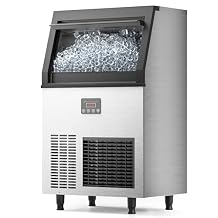 Coolake Commercial Under Counter Ice Maker Machine 100lbs/24H with 33lbs Ice Storage, 115V Air Cooled Stainless Steel Self Cleaning Freestanding Ice Maker for Home Bar