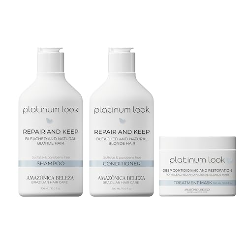 AMAZONICA BELEZA Kit Shampoo, Conditioner and Hair Mask for Blonde Hair, Repairs, Moisturizes and Nourishes, Neutralizes Brassy Tones In Blonde Hair, Kit para Cabello Rubio, 10 Oz