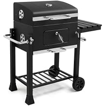 24 Inch Large Charcoal Grills with Foldable Side Table, Outdoor Barbecue Grill with 560 Sq. In. Cooking Area, BBQ Grill Charcoal with Thermometer for Backyard Patio Picnic Grilling, Black