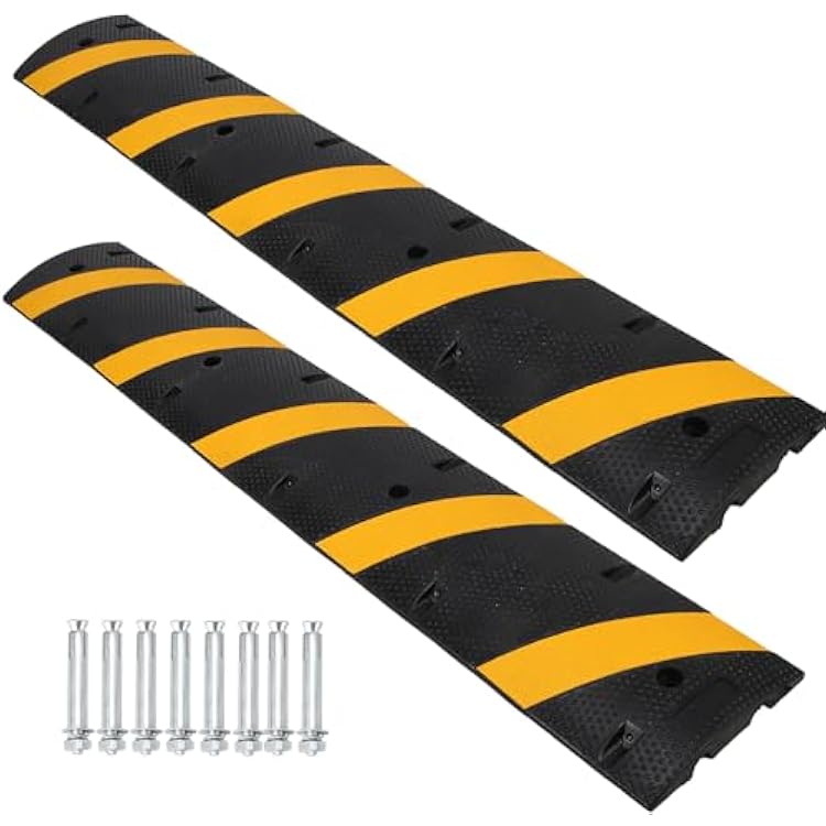 Towallmark 6 Ft Rubber Speed Bump, 2 Pack 2 Channel Modular Heavy Duty Speed Bumps Humps 25000 lbs Load Capacity, Cable Protector Ramp for Asphalt Concrete Gravel Driveway Road