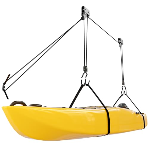 Bonnlo Pulley System Kayak Hoist, Garage Ceiling Storage Canoe Lift with 150 lbs Capacity Even Works as Bike Lift, Up to 14 ft Ceiling