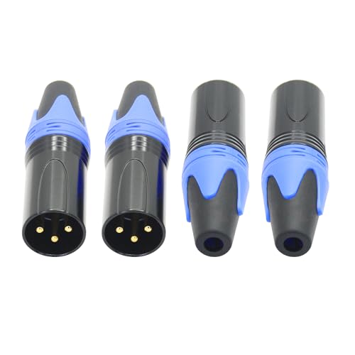 4Pcs 3 Pin XLR Solder Type Connector, Male Plug Audio Microphone Cable Plug Socket, Metal Housing and Gold-Plated Copper Contacts, Replace Repair DIY XLR Plug - Black