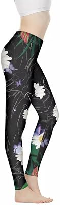 AmzPrint Womens Hibiscus Print Exercise Leggings Long Stretchy High Waisted Floral Yoga Pants for Workout Running Athletic
