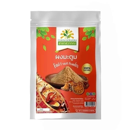 Authentic Thai Dried Bael Fruit Powder - Pure Ground Aegle Marmelos for Herbal Tea, Beverages, and Culinary Recipes - Fine Ground Aromatic Fruit 100g