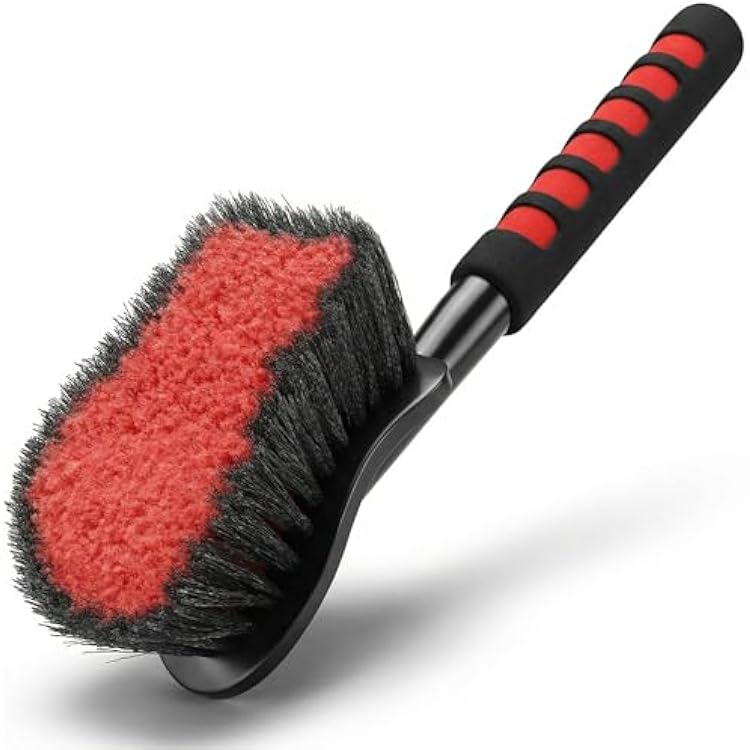 TAKAVU 17.5 Wheel Tire Body Brush Red Soft Bristle - Gentle Car Wash Brush Long Handle for Safe Tire Sidewall & Wheel Cleaning - Scratch - Free Automotive Tool