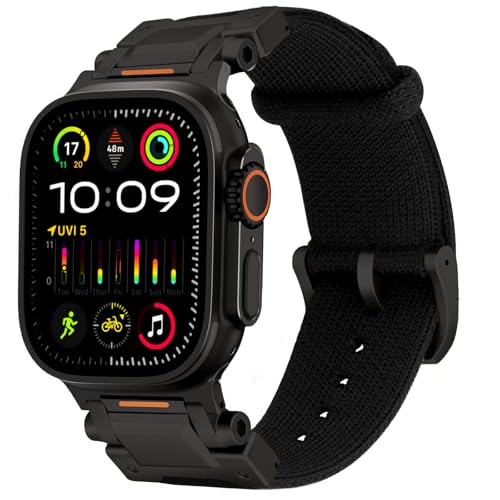 ACESTAR Titanium Clasp Titanium Connectors Tricot Band Compatible with Apple Watch Ultra 2  Ultra 49mm  Series 10 46mm, DLC Coating Ti Trail Series 39g 26mm Wide Knitted Textile Band