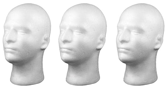 Man Foam Wig Head, Manikin Head Mannequin Wig Display Holder Fixed Pin, Hats Hairpieces Mask Stand Rack for Salon, White Male Foam Head Form Mannequin Display for Masks Hats Wigs Halloween Decoration