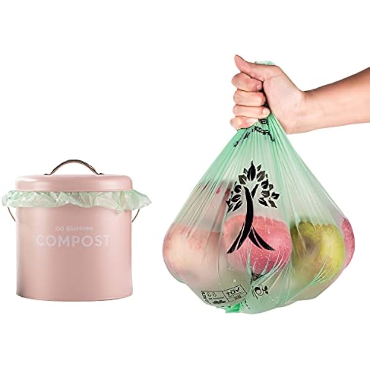 100 Count Compostable & Biodegradable 3 Gallon Trash Bags, Extra Thick and Strong 0.75 Mils, Leak & Odor Control, US BPI and Europe OK Certified