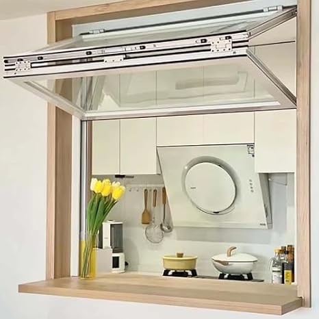 Katlanır Sürgülü Pencereler, Katlanır Sürgülü İmtiyaz Penceresi, Beyaz Alüminyum Alaşımlı Manuel Yemek Servis Pencereleri, 5 MM Takviyeli Cam, Yemek Kamyonu için Açılır Pencere (24x36 inç (61x91 cm