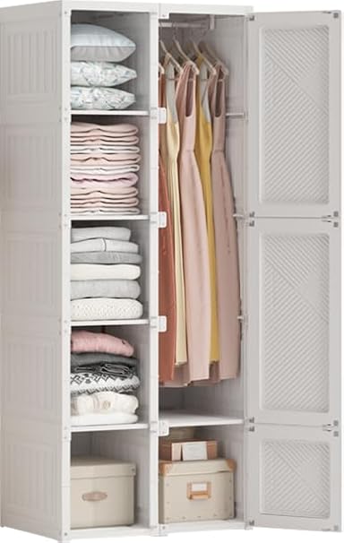Mayi Box Wardrobe Closet Large Capacity Hanger Rack Simple Storage Shelf Clothing Case All-in-One Foldable Clothes Storage Rack with Door for Miscellaneous Items Lightweight Space-Saving Sturdy Living