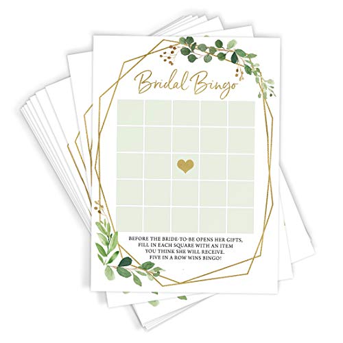 Printed Party Bridal Shower Games Bingo Game with Blank Squares to Guess the Brides Gifts, Fun Wedding Shower Activity, Botanical Greenery Theme, 50 Guests
